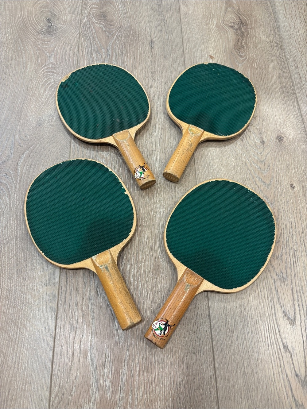 Green Table Tennis Paddle Set of 4 - Wooden Handles